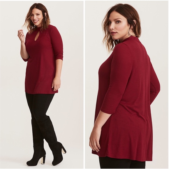 torrid Tops - Torrid | Cutout Mock Neck Tunic Top Beet Red